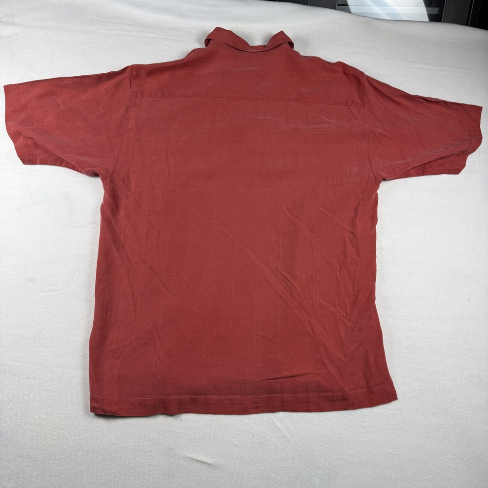 Baracuta Mens Silk Short Sleeve Button Up Shirt Size M Rust Red Textured Camp - Picture 8 of 9